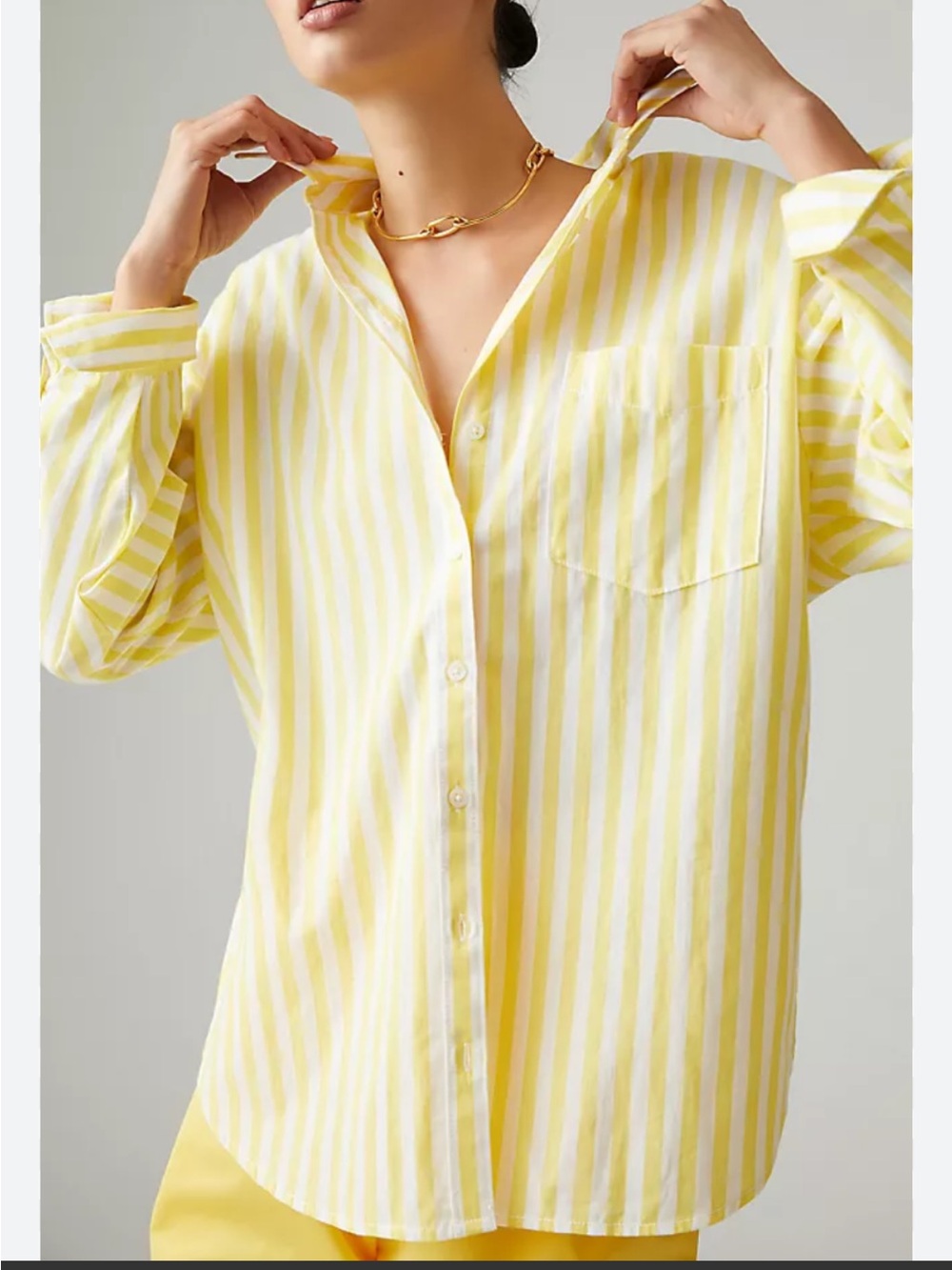 Maeve Anthropologie Yellow and White Striped Button-Down Shirt XS